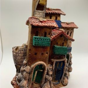 Handmade Peruvian Earthenware Castle on Wood